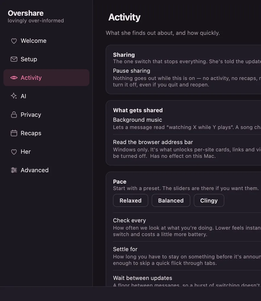 Activity page