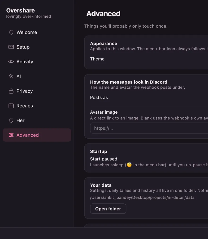 Advanced page